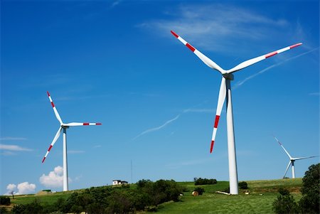 Wind turbines with blue sky in summertime Foto de stock - Super Valor sin royalties y Suscripción, Código: 400-04618967