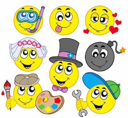 Various smileys 5 on white background - vector illustration. Stock Photo - Budget Royalty-Free & Subscription, Code: 400-04619139