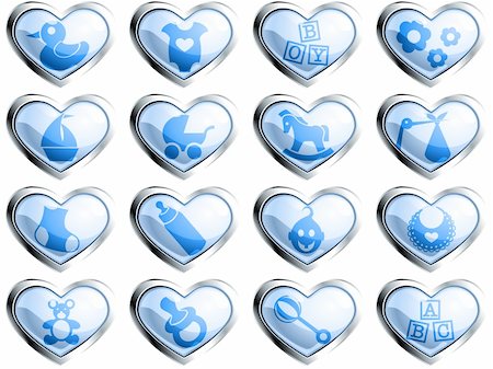 simsearch:400-07620468,k - 16 glossy heart-shaped baby themed buttons. Graphics are grouped and in several layers for easy editing. The file can be scaled to any size. Stock Photo - Budget Royalty-Free & Subscription, Code: 400-04619209