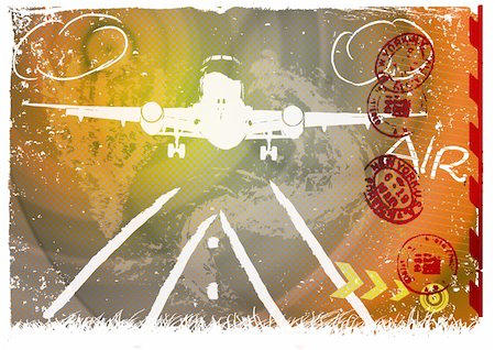 simsearch:696-03398813,k - vector grunge background with airliner and stamps Foto de stock - Super Valor sin royalties y Suscripción, Código: 400-04610028