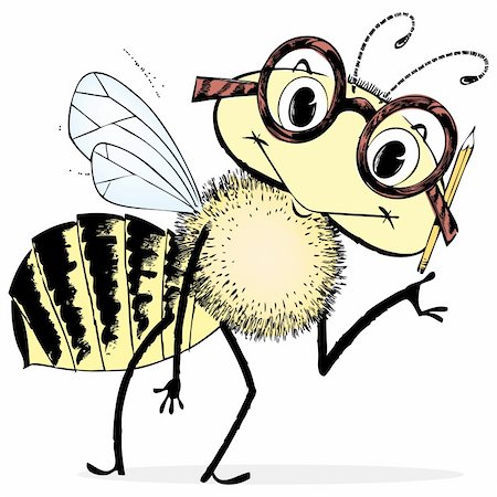 etch - Cute and clever cartoon bee. Vintage 1950s detailed black and white from hand-drawn pen & ink includes full colorization. Stock Photo - Budget Royalty-Free & Subscription, Code: 400-04611026