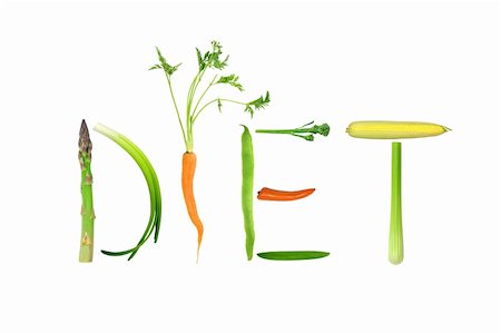 simsearch:400-04081651,k - Vegetable selection spelling the word diet, isolated over white background. Foto de stock - Super Valor sin royalties y Suscripción, Código: 400-04611027