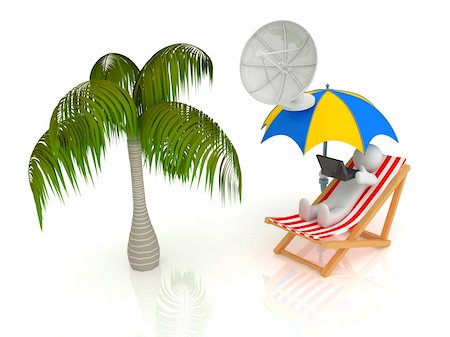 simsearch:400-06947087,k - 3d render of chaise longue, umbrella, palm, person. Stock Photo - Budget Royalty-Free & Subscription, Code: 400-04611180