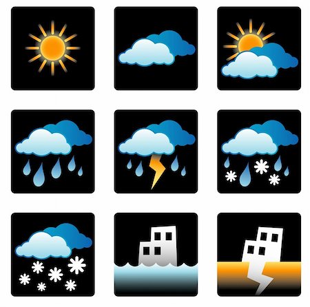 weather, forecast, sun, sunny, cloud, cloudy, overcast, rain, rainfall, storm, snow, flood, earthquake, environment, symbols, icons, vector, design, forecaster Stock Photo - Budget Royalty-Free & Subscription, Code: 400-04611495