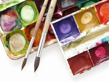 simsearch:400-05890408,k - messy used watercolors set with brushes Photographie de stock - Aubaine LD & Abonnement, Code: 400-04611546