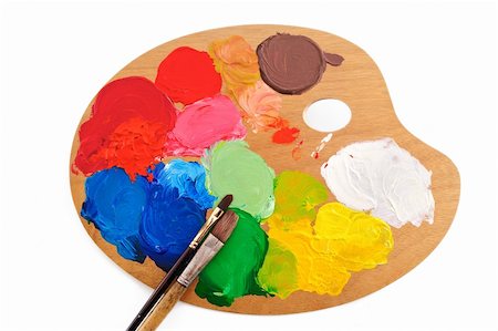painter palette photography - Two paintbrush on the palette with bright acrylic paints Stock Photo - Budget Royalty-Free & Subscription, Code: 400-04611574