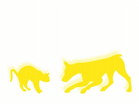 dogs and cats playing - Funny cat and dog silhouette playing together Stock Photo - Budget Royalty-Free & Subscription, Code: 400-04612039