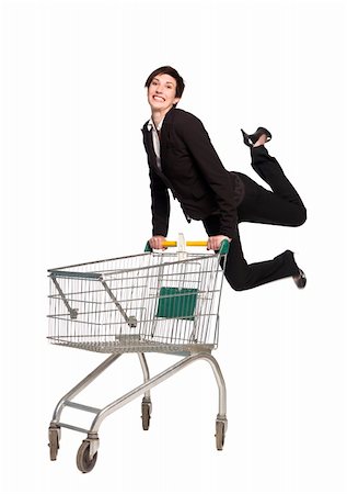 empty shopping cart - Jumping woman with a shopping cart Photographie de stock - Aubaine LD & Abonnement, Code: 400-04612181