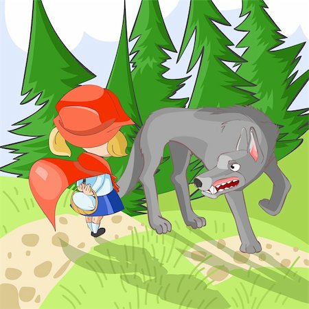 regisser_com (artist) - Illustration for tale Little red riding hood. Meeting with wolf in the forest. Photographie de stock - Aubaine LD & Abonnement, Code: 400-04612516