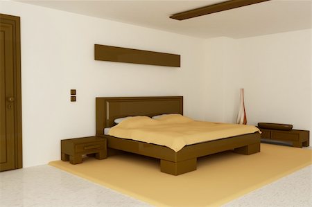 Render of a bedroom with brown and orange tones Stock Photo - Budget Royalty-Free & Subscription, Code: 400-04612889