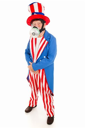 senior sick man full body - American icon Uncle Sam wearing a gas mask.  Full body isolated. Stock Photo - Budget Royalty-Free & Subscription, Code: 400-04612970