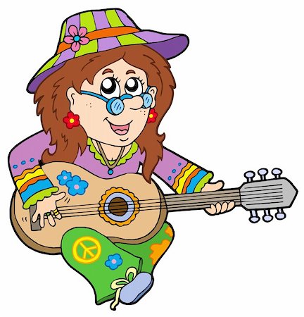 Hippie guitar player - vector illustration. Stock Photo - Budget Royalty-Free & Subscription, Code: 400-04613287