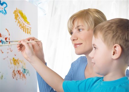 sergeitelegin (artist) - Young mum draws with the son paints Stock Photo - Budget Royalty-Free & Subscription, Code: 400-04613446