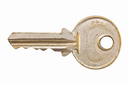 simsearch:400-03955247,k - Old metal key isolated on white background, clipping path. Photographie de stock - Aubaine LD & Abonnement, Code: 400-04613639
