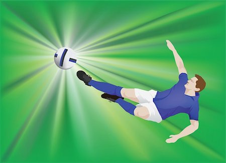 football flying - soccer player weARING BLUE STRIP DOES FLYING KICK Stock Photo - Budget Royalty-Free & Subscription, Code: 400-04613812