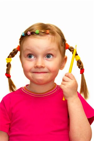 Funny smiling little girl portrait over white background Fotografie stock - Microstock e Abbonamento, Codice: 400-04624140