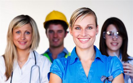 smiling industrial workers group photo - Portrait of young several employees Stock Photo - Budget Royalty-Free & Subscription, Code: 400-04624301