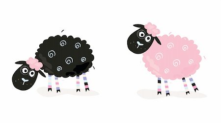 simsearch:400-04235699,k - Black and pink sheeps. Vector Illustration of funny sheeps. In 2 color variants. Foto de stock - Royalty-Free Super Valor e Assinatura, Número: 400-04624469