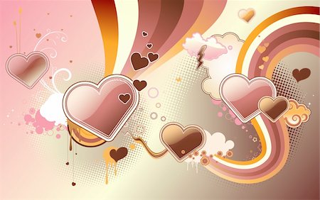 simsearch:400-04112163,k - Vector illustration of funky styled design background made of heart shapes, rainbow shapes and floral elements Stock Photo - Budget Royalty-Free & Subscription, Code: 400-04624479