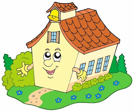 roof and hands - Cartoon school building - vector illustration. Stock Photo - Budget Royalty-Free & Subscription, Code: 400-04624531