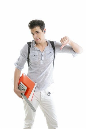 sad and happy school students - Caucasian student worried with negative gesture isolated on white Stock Photo - Budget Royalty-Free & Subscription, Code: 400-04624631