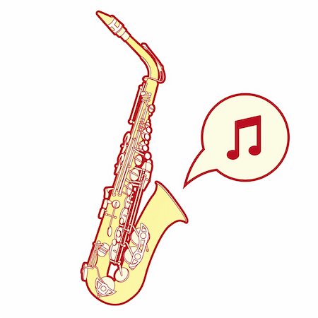 simsearch:400-04620356,k - Detailed, stylized vector illustration of a saxophone, a brass musical instrument common in jazz bands and orchestras. Stock Photo - Budget Royalty-Free & Subscription, Code: 400-04624685