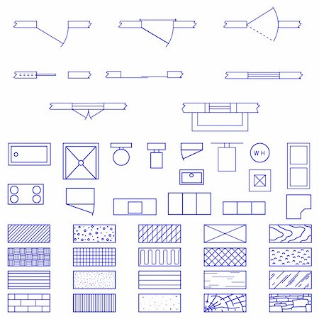 reproduction in architecture - Complete set of blueprint icons and symbols used by architects and designers in the production of plans and documents. Stock Photo - Budget Royalty-Free & Subscription, Code: 400-04624681