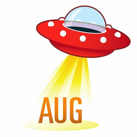 August calendar month icon on retro flying saucer UFO with light beam. Suitable for use on the web, in print, and on promotional materials. Stock Photo - Budget Royalty-Free & Subscription, Code: 400-04624691