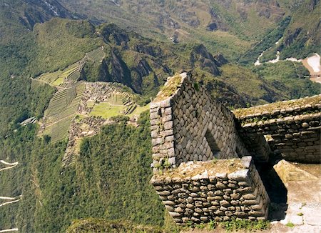 stone structures of machu picchu - View of ancient ruins on Wayna Picchu with Machu Picchu in the background (Peru). Stock Photo - Budget Royalty-Free & Subscription, Code: 400-04625057