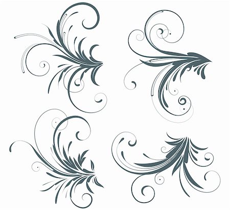 simsearch:400-04839001,k - Vector illustration set of four swirling flourishes decorative floral elements Foto de stock - Super Valor sin royalties y Suscripción, Código: 400-04625634