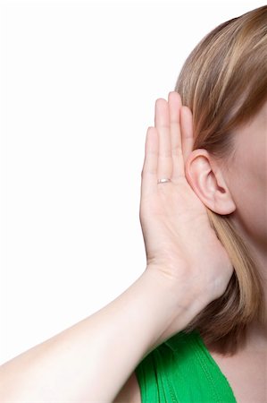 simsearch:400-03926791,k - young blond woman listening to gossip isolated on white Stockbilder - Microstock & Abonnement, Bildnummer: 400-04625705