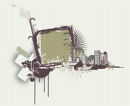 simsearch:400-06087849,k - Vector illustration of urban background with Design elements over grunge stained frame. Foto de stock - Super Valor sin royalties y Suscripción, Código: 400-04625865
