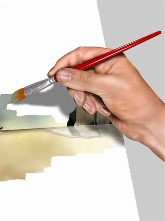 Illustration of an artist painting a landscape Stock Photo - Budget Royalty-Free & Subscription, Code: 400-04626001