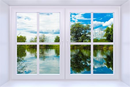 The nature behind a window 3d render with inserted photo Stock Photo - Budget Royalty-Free & Subscription, Code: 400-04626361