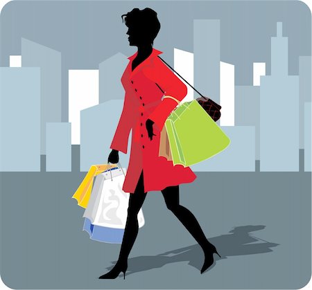 Silhouette of elegant girl going for shopping Stock Photo - Budget Royalty-Free & Subscription, Code: 400-04626392