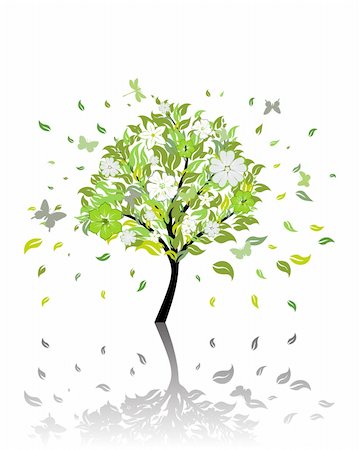 fun plant clip art - Beautiful summer tree with blossom flowers. Vector illustration. Stock Photo - Budget Royalty-Free & Subscription, Code: 400-04627168