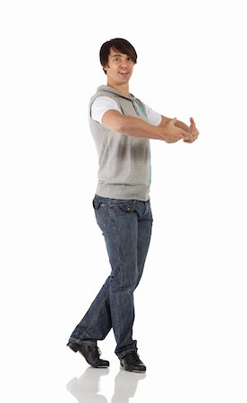 Single Caucasian male tap dancer wearing jeans showing various steps in studio with white background and reflective floor. Not isolated Stock Photo - Budget Royalty-Free & Subscription, Code: 400-04627353