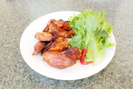 side dish with chicken - Chicken Wings on a White Plate with Vegetables Stock Photo - Budget Royalty-Free & Subscription, Code: 400-04627869