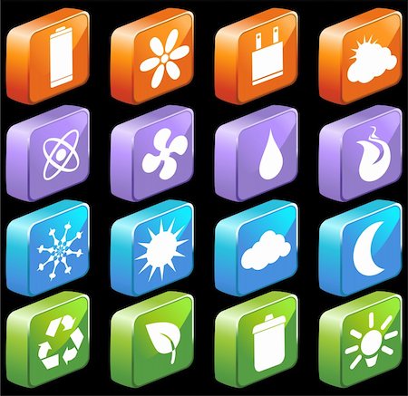 energy sources clip art - A set of 16 3D ecologically friendly shiny glossy web buttons - square style. Stock Photo - Budget Royalty-Free & Subscription, Code: 400-04628006