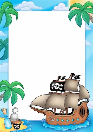 Frame with pirate ship - color illustration. Stock Photo - Budget Royalty-Free & Subscription, Code: 400-04628696