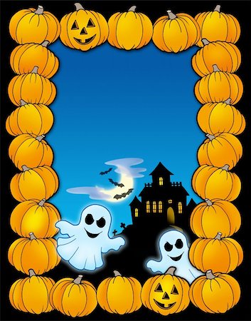 simsearch:400-04628743,k - Halloween frame with ghosts - color illustration. Fotografie stock - Microstock e Abbonamento, Codice: 400-04628699