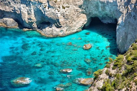 simsearch:400-05219358,k - Panoramic view of Kryfo beach and caves in Keri, Zakynthos, Greece. Photographie de stock - Aubaine LD & Abonnement, Code: 400-04629467