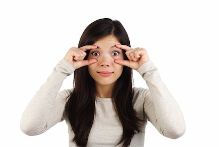 stay - Open your eyes and wake up woman. Woman keeping her focus. Isolated on white. Foto de stock - Super Valor sin royalties y Suscripción, Código: 400-04629697