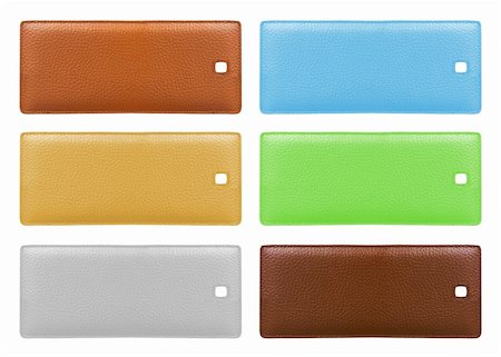 simsearch:400-04819459,k - Blank leather price tags isolated over white background. Different colors. Photographie de stock - Aubaine LD & Abonnement, Code: 400-04629905