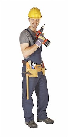 simsearch:400-07408098,k - young caucasian manual worker smile and hold red drill tool Stock Photo - Budget Royalty-Free & Subscription, Code: 400-04620209