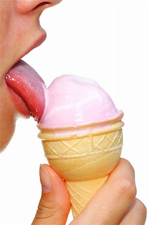 women lick fruity ice cream on white background Stock Photo - Budget Royalty-Free & Subscription, Code: 400-04620390