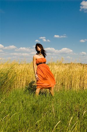 young model in dress in the field of wheat Stock Photo - Budget Royalty-Free & Subscription, Code: 400-04620625