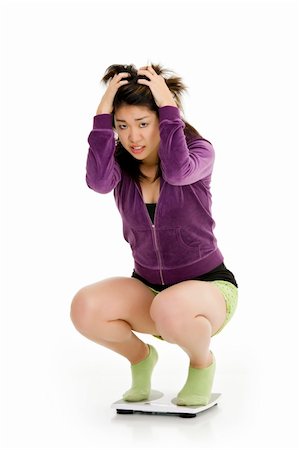 sad people on weighing scales - Beautiful Asian teenager weighting herself and upset by it Stock Photo - Budget Royalty-Free & Subscription, Code: 400-04620670