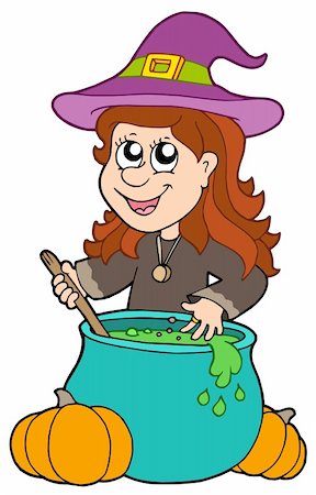 simsearch:400-04620860,k - Wizard girl with cauldron - vector illustration. Stock Photo - Budget Royalty-Free & Subscription, Code: 400-04620856