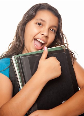 simsearch:400-04854970,k - Pretty Hispanic Girl with Books and Backpack Ready for School Isolated on a White Background. Stock Photo - Budget Royalty-Free & Subscription, Code: 400-04620891